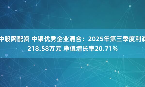 中股网配资 中银优秀企业混合:2025年第三季度利润218.58万元 净值增长率20.71%